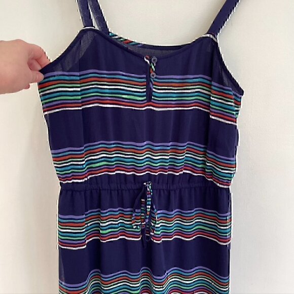 GAP Navy Blue Red White Multi Striped Sleeveless Tie Waist Blouson Maxi Dress M - Picture 3 of 12